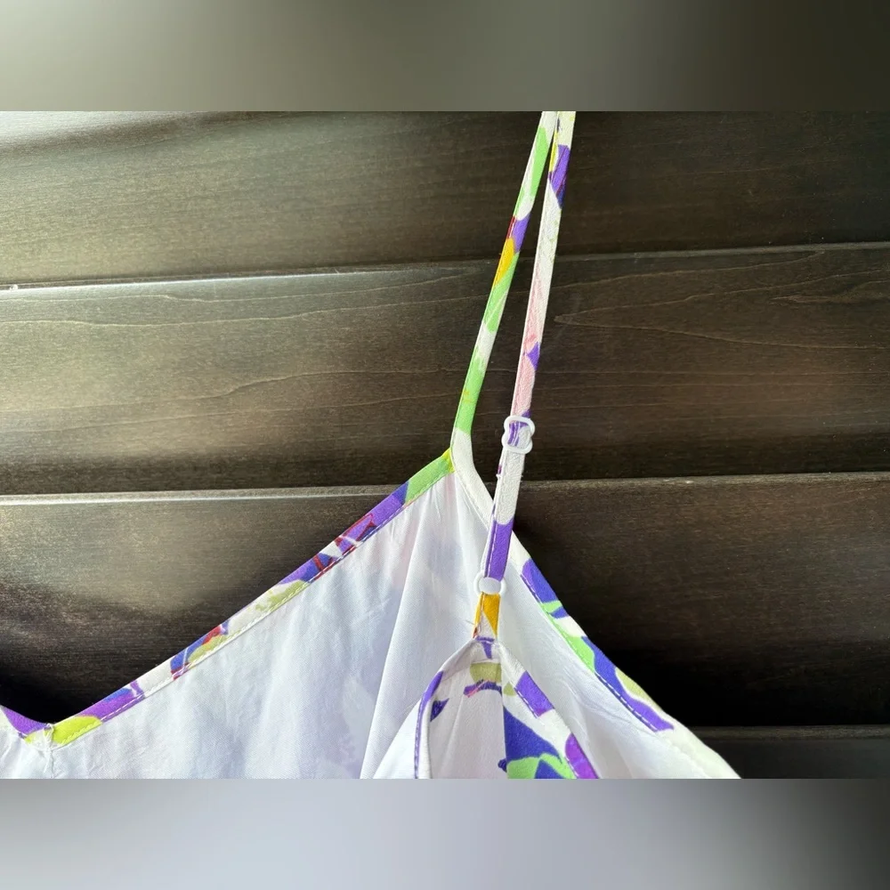 J Crew Dress Women's 12 Purple Floral Spaghetti Straps Tropical Pockets